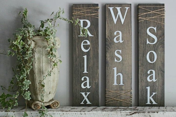 Wash/Soak/Relax Bathroom Signs